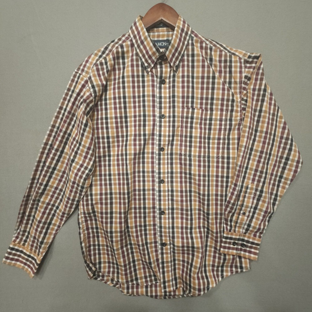 Damon Mens Brown Striped‎ Long Sleeve Button Up Shirt Size Medium